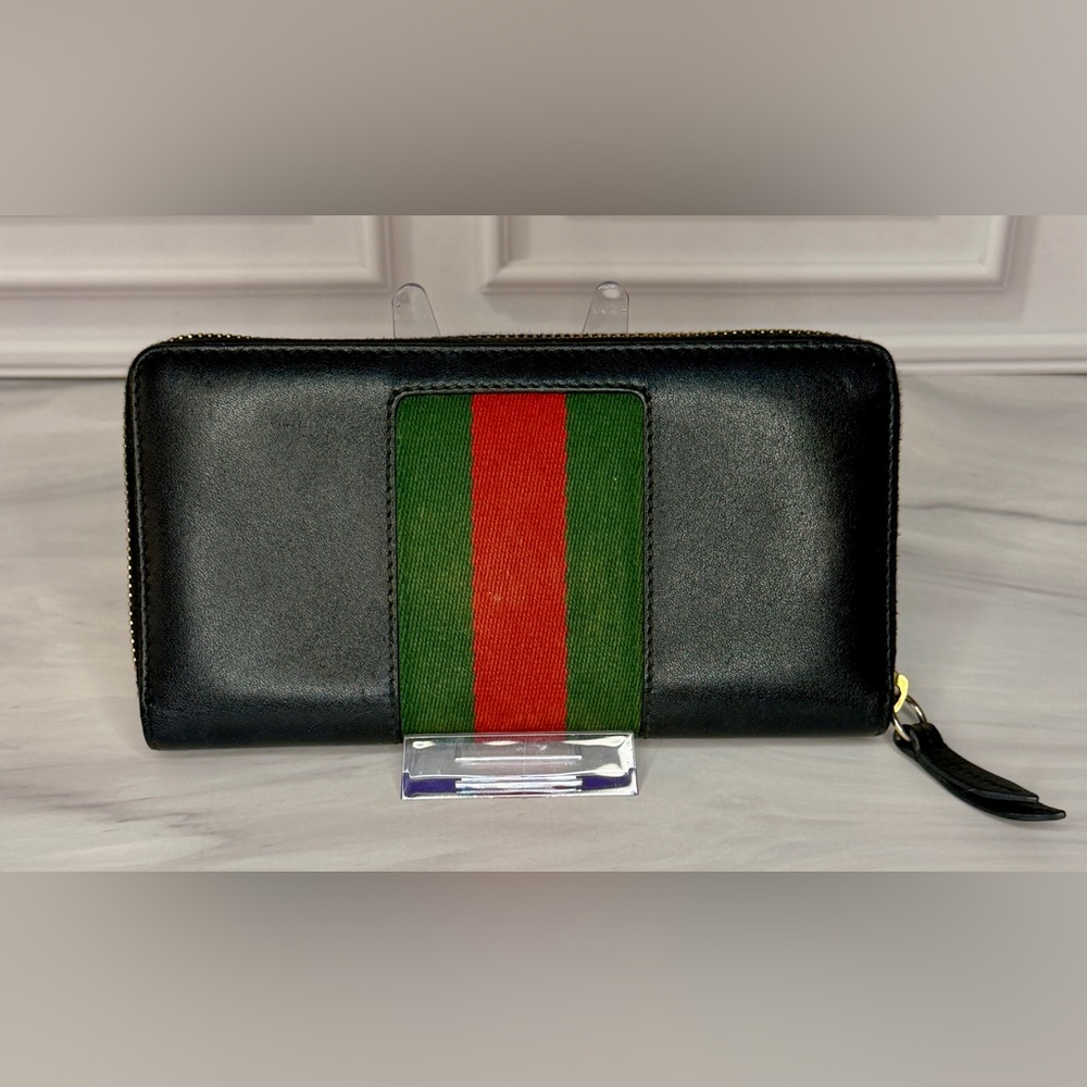 Gucci Navy Sylvie Sherry Line Buckle Zip Around Wallet | Entrupy COA - Picture 3 of 10